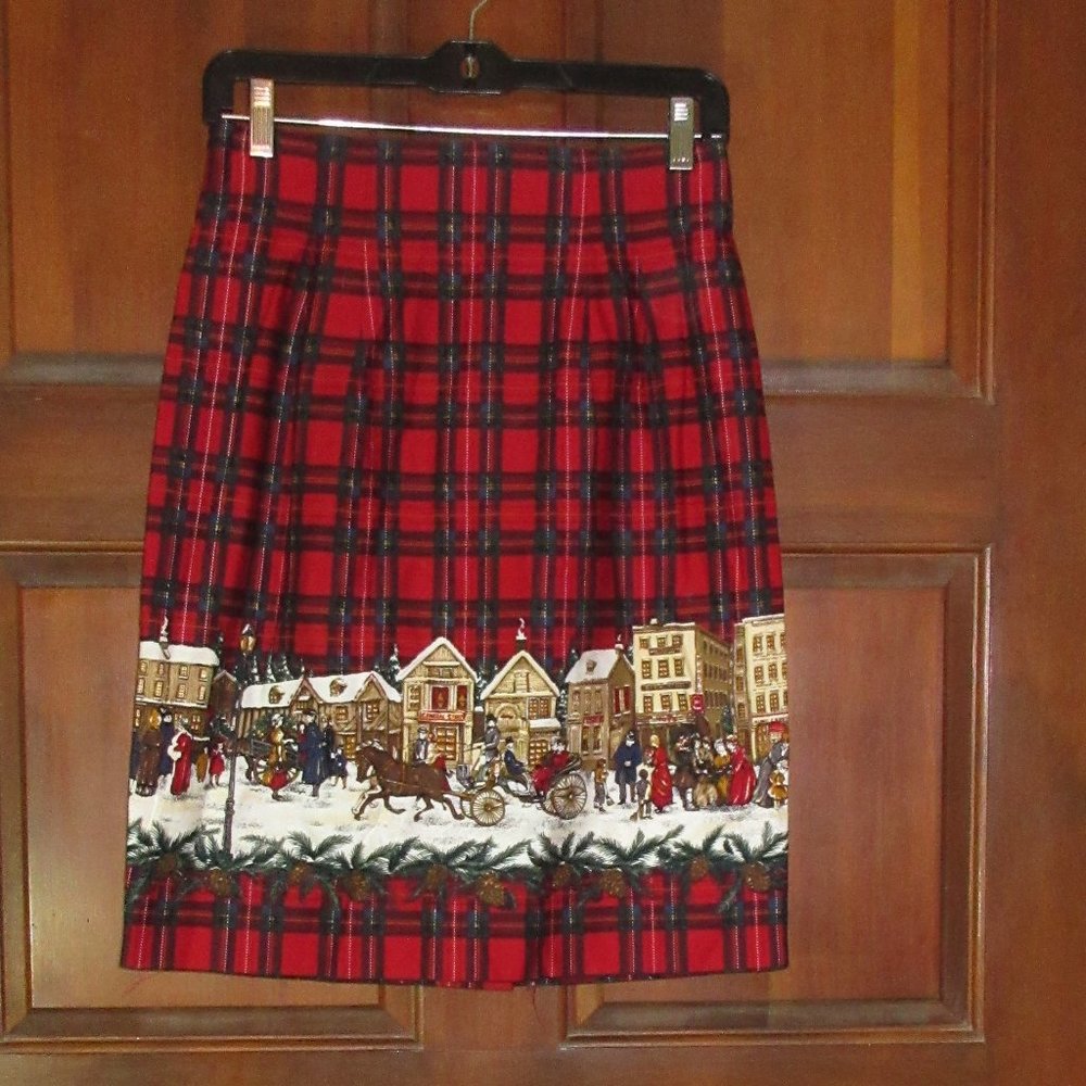 Red Plaid Christmas Scene Skirt Size 6